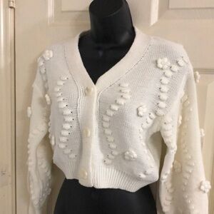 Jessica Simpson cute cream dotted‎ v-neck long sleeve cardigan sweater size M
